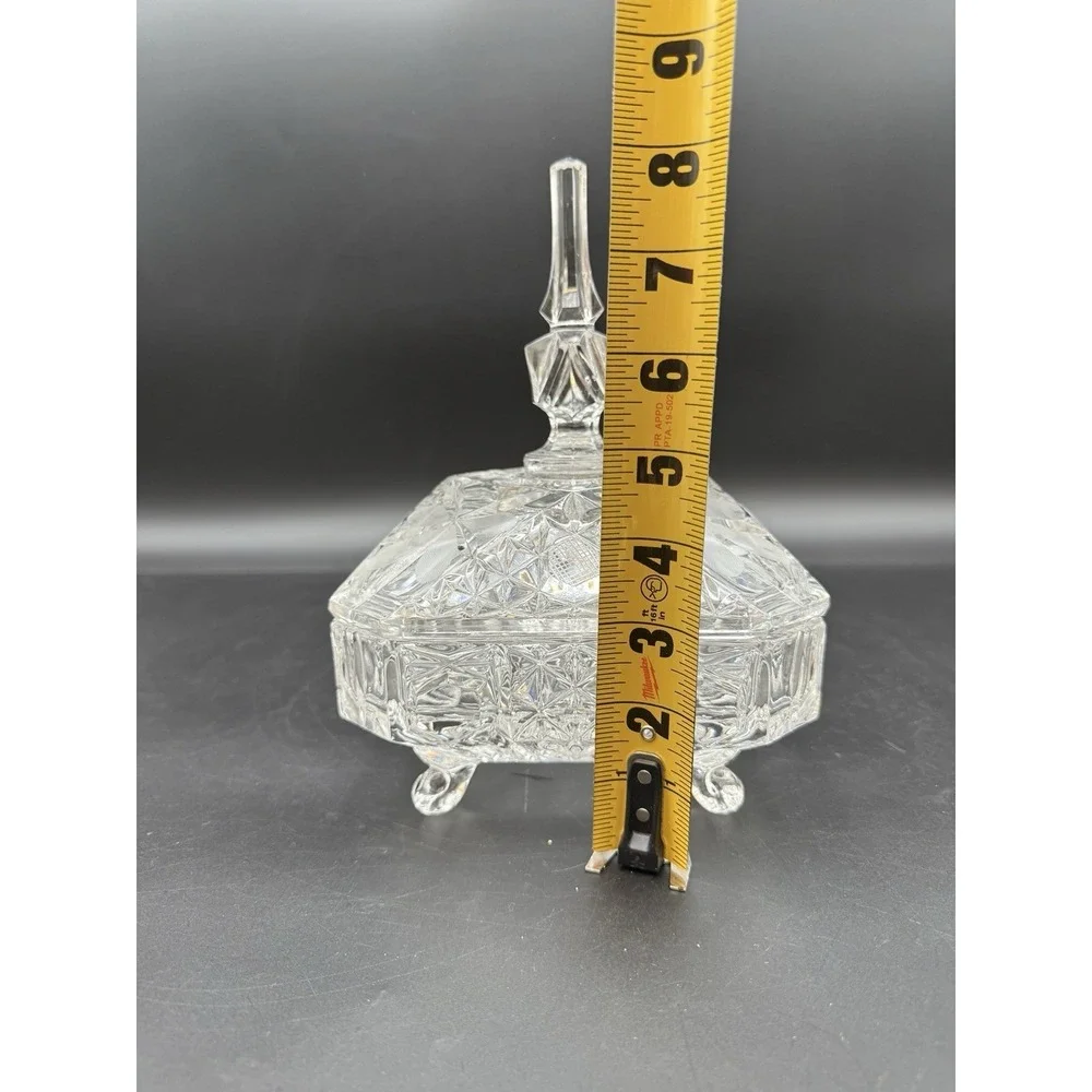 Square Crystal Covered Candy Dish Strawberry and Star Flower Pattern Curved Foot